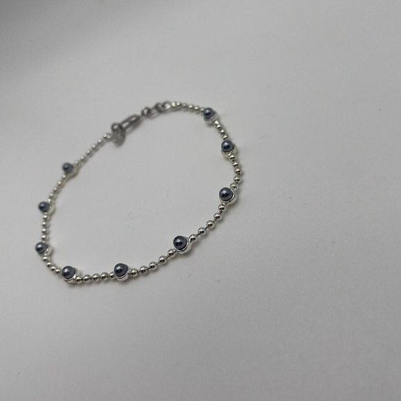 Signed Monet - Silver Tone Bracelet With Blue Faux Pearls 7 1/2 Inch Dainty - Picture 5 of 9